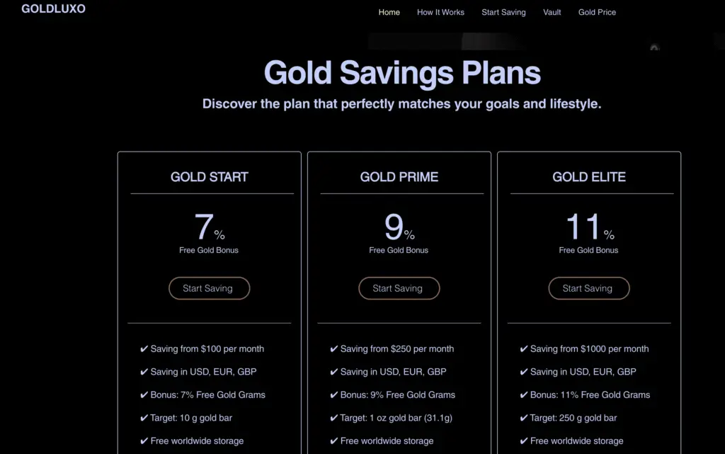 goldluxo saving plans